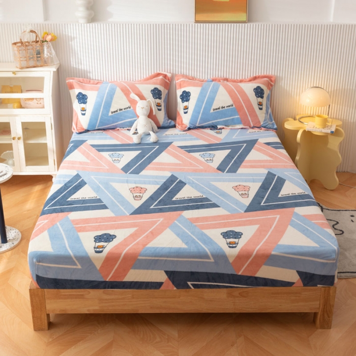 91家纺网 家纺一手货源 找家纺 梦家居 2021新款秋冬牛奶绒床笠单品 三角甜筒