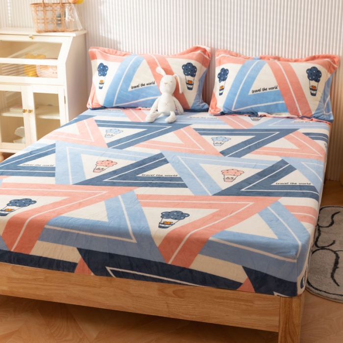 91家纺网 家纺一手货源 找家纺 梦家居 2021新款秋冬牛奶绒床笠单品 三角甜筒