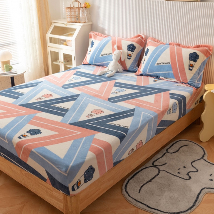 91家纺网 家纺一手货源 找家纺 梦家居 2021新款秋冬牛奶绒床笠单品 三角甜筒