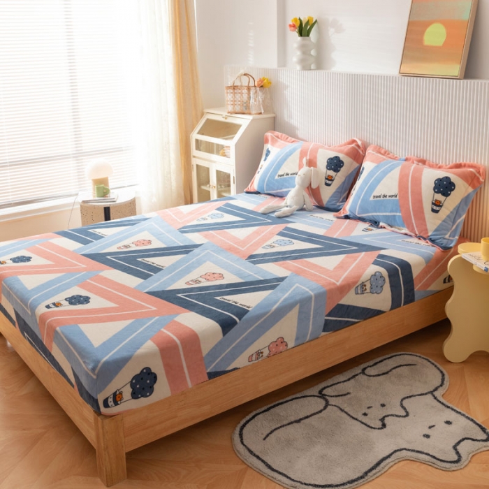 91家纺网 家纺一手货源 找家纺 梦家居 2021新款秋冬牛奶绒床笠单品 三角甜筒