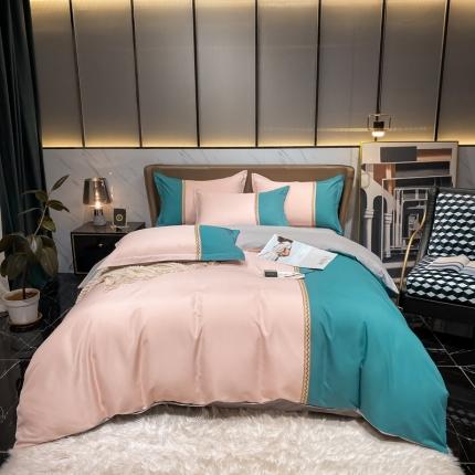 91家纺网 家纺一手货源 找家纺 衿成 160克磨毛三拼四件套植物羊绒网红直播 夏洛特-粉+绿