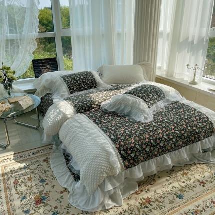 91家纺网 家纺一手货源 找家纺 2021网红直播爆款秋冬碎花绒四件套牛奶绒四件套 墨蓝