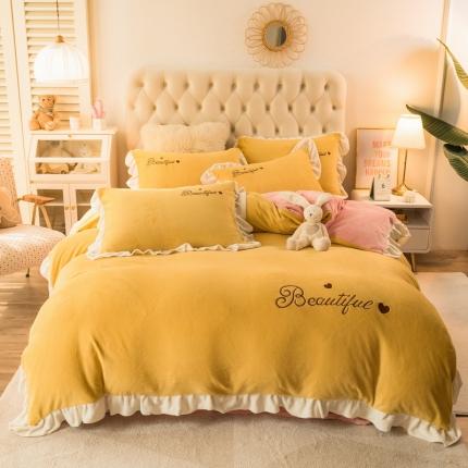 91家纺网 家纺一手货源 找家纺 总-丝羽坊 2021新款牛奶绒韩系心意系列四件套