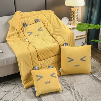 雷娜家居 2021新款加厚嘟嘴猫系列抱枕被 加厚嘟嘴猫柠檬黄