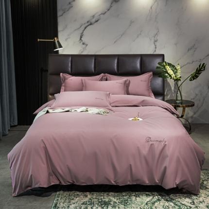 91家纺网 家纺一手货源 找家纺 朵美 2021新款100支双股磨毛纯色四件套 豆沙