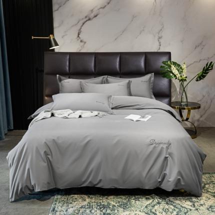 91家纺网 家纺一手货源 找家纺 朵美 2021新款100支双股磨毛纯色四件套 玄灰