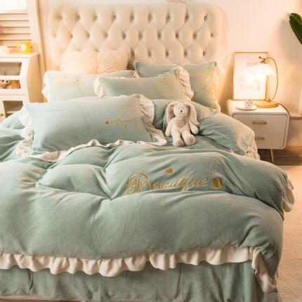 91家纺网 家纺一手货源 找家纺 丝羽坊 2021新款牛奶绒韩系心意系列四件套 豆绿