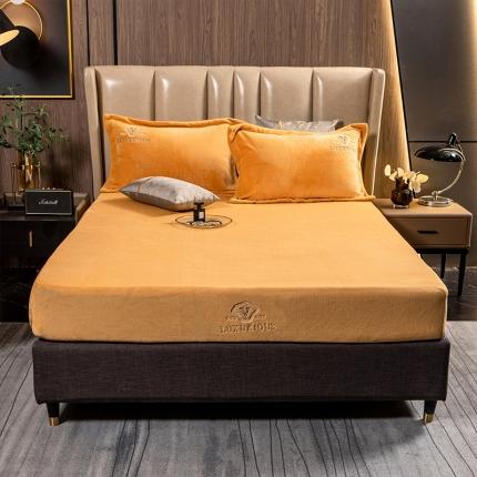 91家纺网 家纺一手货源 找家纺 莱宁被业 2021新款精品牛奶绒刺绣床笠 橘色