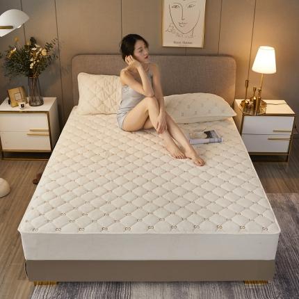 91家纺网 家纺一手货源 找家纺 （总）欧邦 新款纯色水晶绒刺绣夹棉床笠