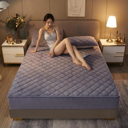 91家纺网 家纺一手货源 找家纺 （总）欧邦 新款纯色水晶绒刺绣夹棉床笠