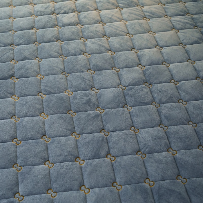 91家纺网 家纺一手货源 找家纺 （总）欧邦 新款纯色水晶绒刺绣夹棉床笠