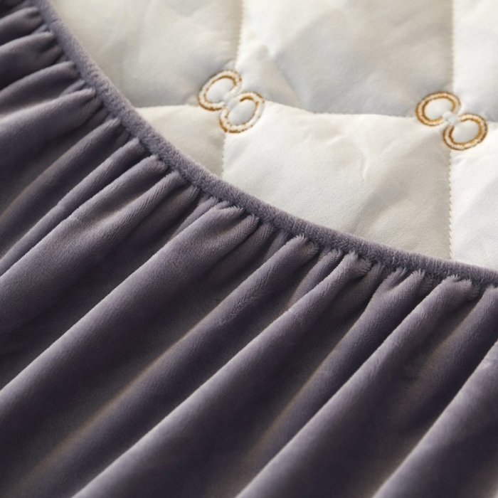 91家纺网 家纺一手货源 找家纺 欧邦 新款纯色水晶绒刺绣夹棉床笠 浅紫