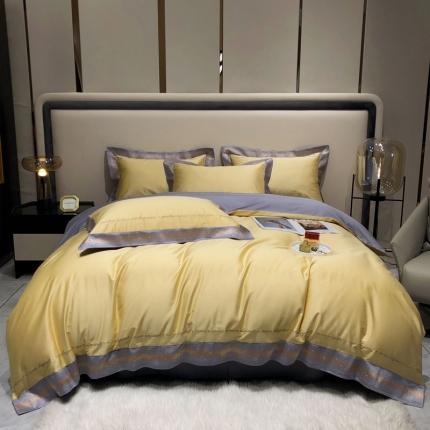 91家纺网 家纺一手货源 找家纺 爱缦 2021新款星空系列100支长绒棉奥棉四件套 彩虹黄