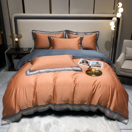 91家纺网 家纺一手货源 找家纺 爱缦 2021新款星空系列100支长绒棉奥棉四件套 西柚桔