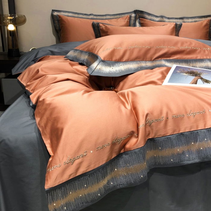 91家纺网 家纺一手货源 找家纺 爱缦 2021新款星空系列100支长绒棉奥棉四件套 西柚桔