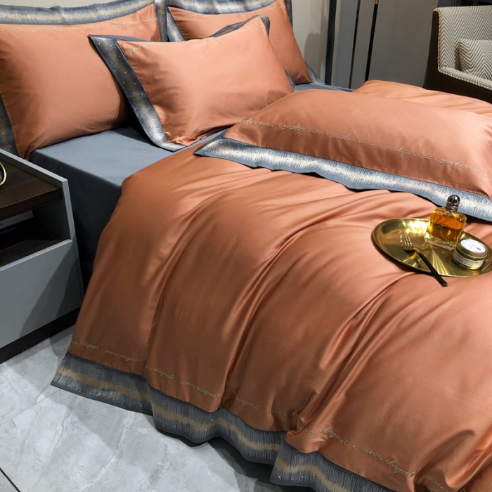 91家纺网 家纺一手货源 找家纺 爱缦 2021新款星空系列100支长绒棉奥棉四件套 西柚桔