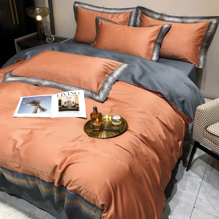 91家纺网 家纺一手货源 找家纺 爱缦 2021新款星空系列100支长绒棉奥棉四件套 西柚桔