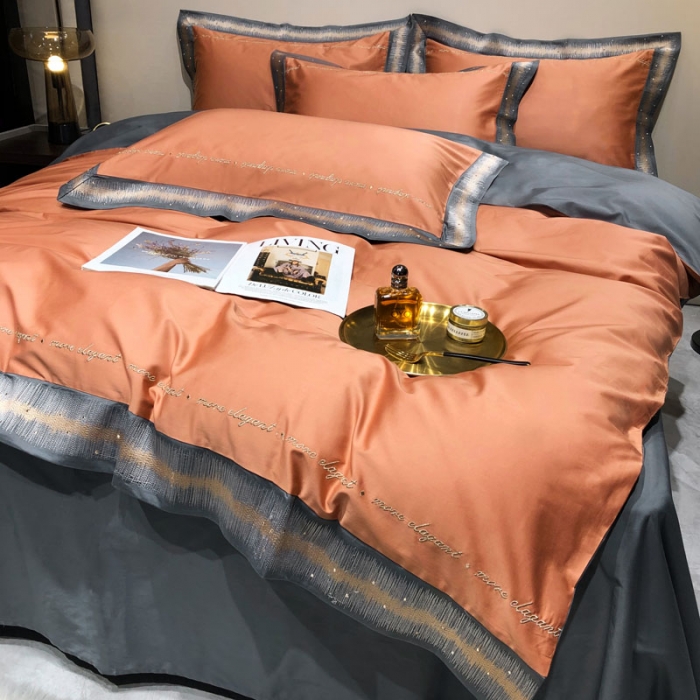 91家纺网 家纺一手货源 找家纺 爱缦 2021新款星空系列100支长绒棉奥棉四件套 西柚桔