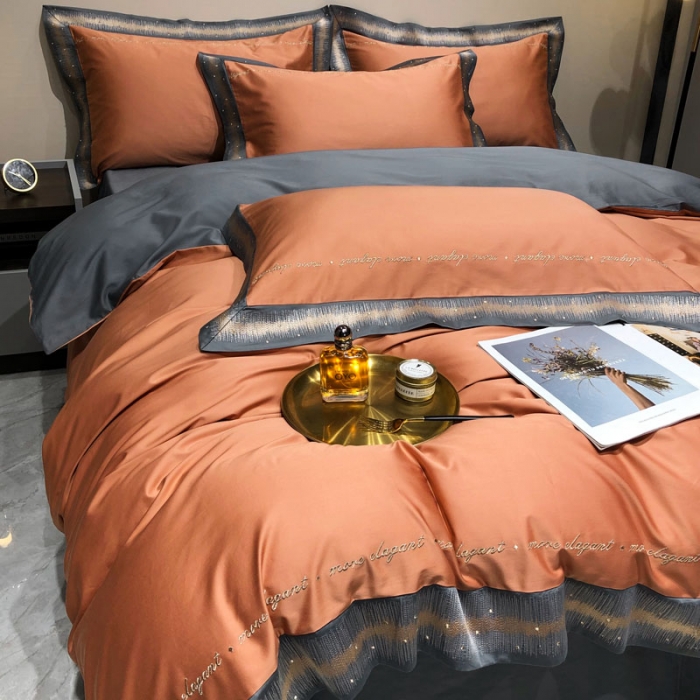 91家纺网 家纺一手货源 找家纺 爱缦 2021新款星空系列100支长绒棉奥棉四件套 西柚桔