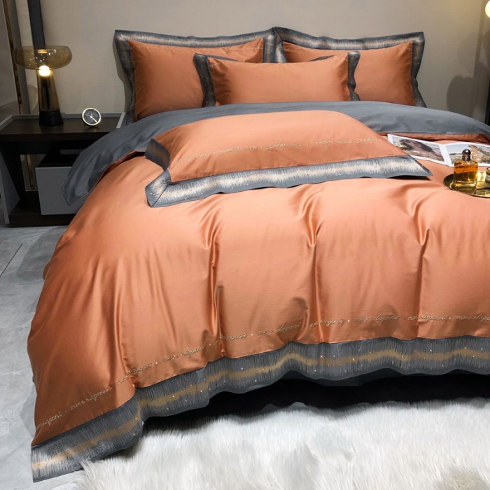 91家纺网 家纺一手货源 找家纺 爱缦 2021新款星空系列100支长绒棉奥棉四件套 西柚桔