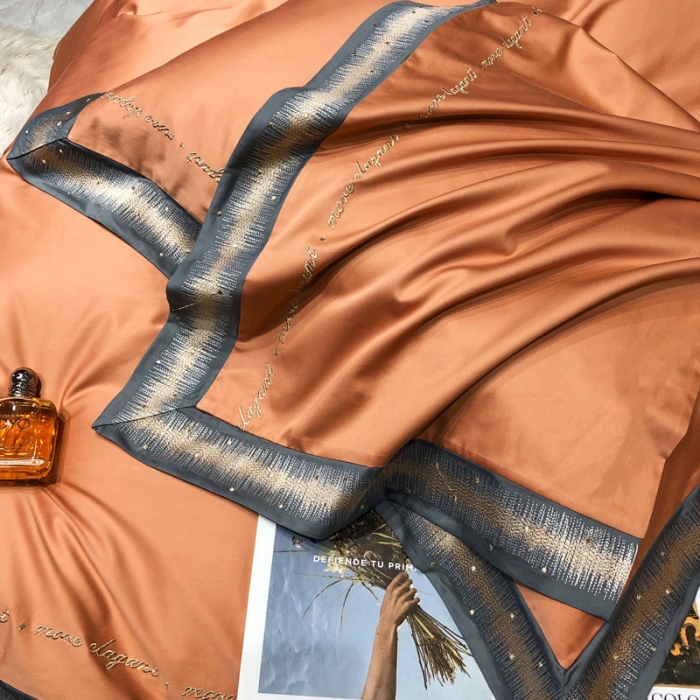 91家纺网 家纺一手货源 找家纺 爱缦 2021新款星空系列100支长绒棉奥棉四件套 西柚桔