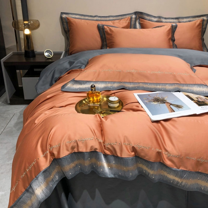 91家纺网 家纺一手货源 找家纺 爱缦 2021新款星空系列100支长绒棉奥棉四件套 西柚桔