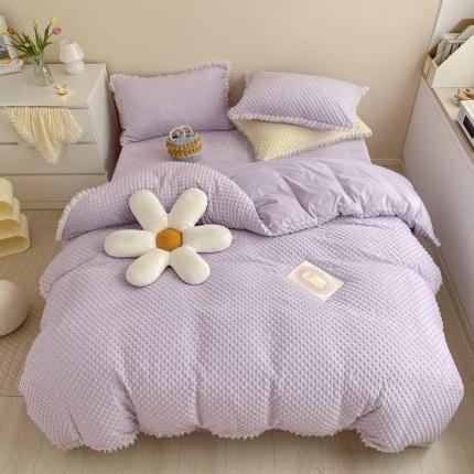 91家纺网 家纺一手货源 找家纺 玛奇朵 2021新款豆豆绒珍珠款四件套-梦露系列 梦露-丁香紫