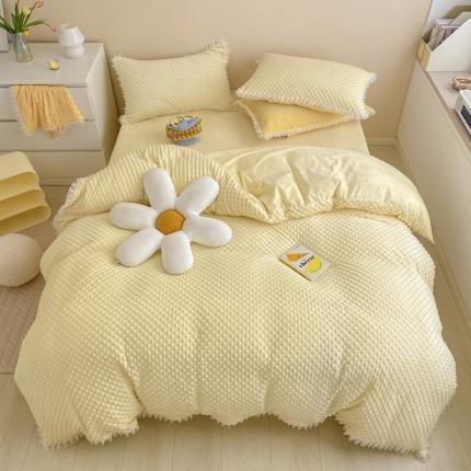 91家纺网 家纺一手货源 找家纺 玛奇朵 2021新款豆豆绒珍珠款四件套-梦露系列 梦露-象牙白