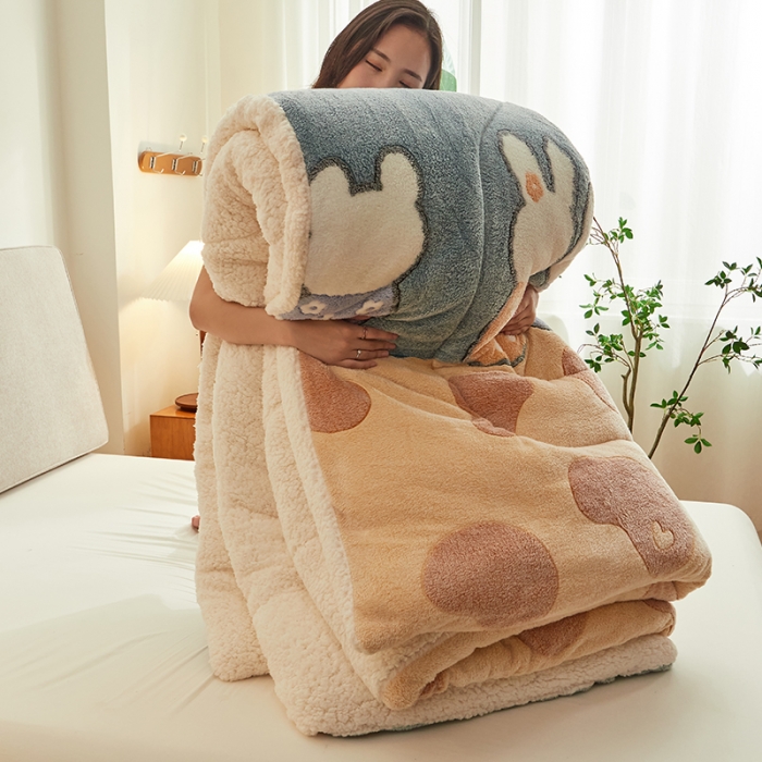 91家纺网 家纺一手货源 找家纺 佰亿莱 2024新款双面绒A版雪花绒B版羊羔绒冬被 告白