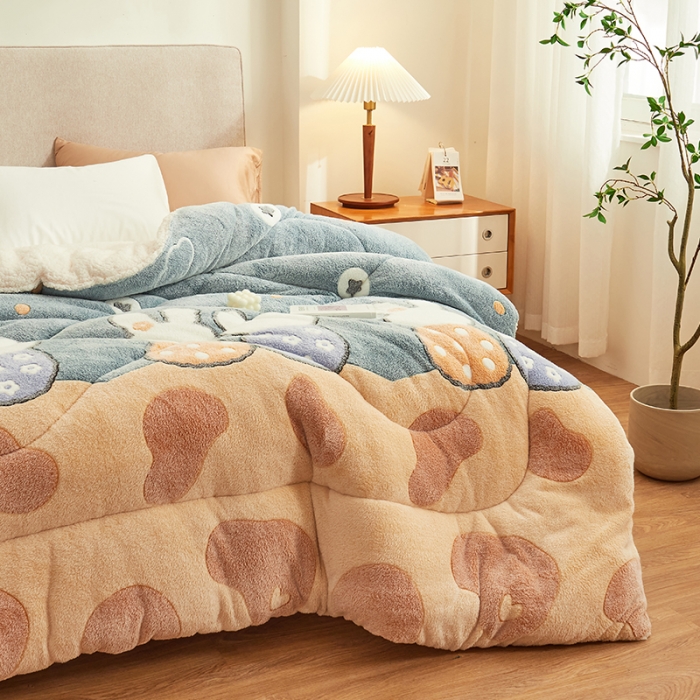 91家纺网 家纺一手货源 找家纺 佰亿莱 2024新款双面绒A版雪花绒B版羊羔绒冬被 告白