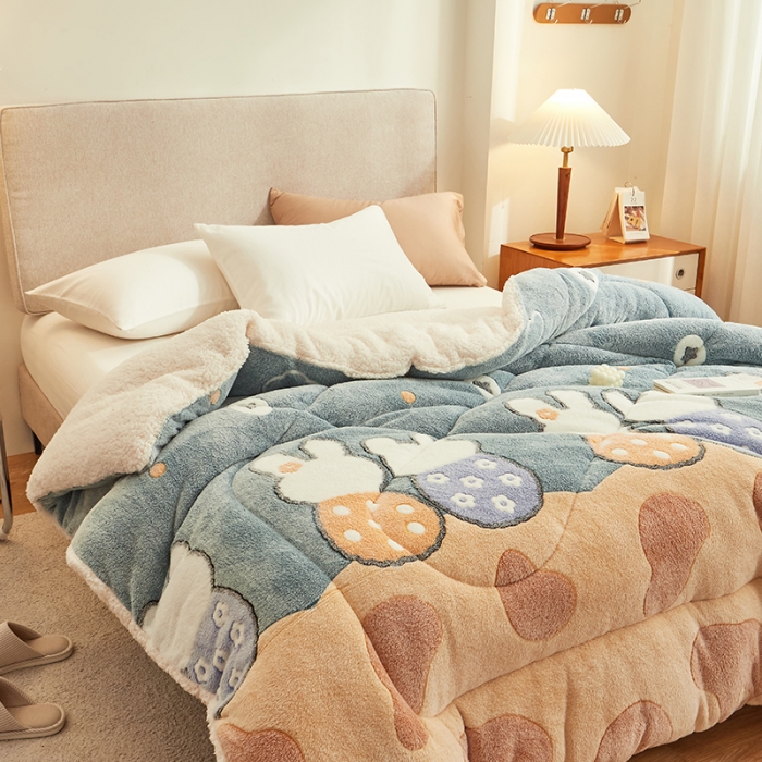 91家纺网 家纺一手货源 找家纺 佰亿莱 2024新款双面绒A版雪花绒B版羊羔绒冬被 告白