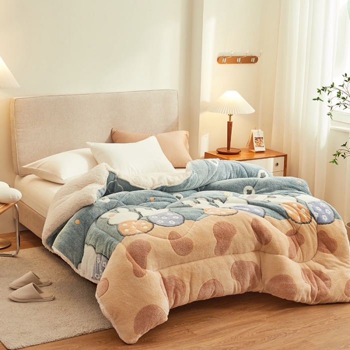 91家纺网 家纺一手货源 找家纺 佰亿莱 2024新款双面绒A版雪花绒B版羊羔绒冬被 告白