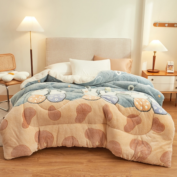 91家纺网 家纺一手货源 找家纺 佰亿莱 2024新款双面绒A版雪花绒B版羊羔绒冬被 告白