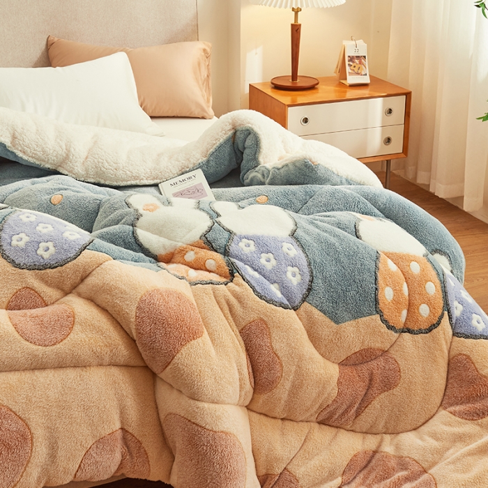 91家纺网 家纺一手货源 找家纺 佰亿莱 2024新款双面绒A版雪花绒B版羊羔绒冬被 告白