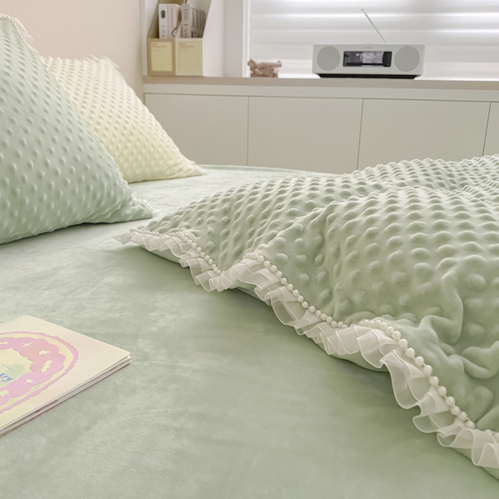 91家纺网 家纺一手货源 找家纺 玛奇朵 2021新款豆豆绒珍珠款四件套-梦露系列 梦露-薄荷绿