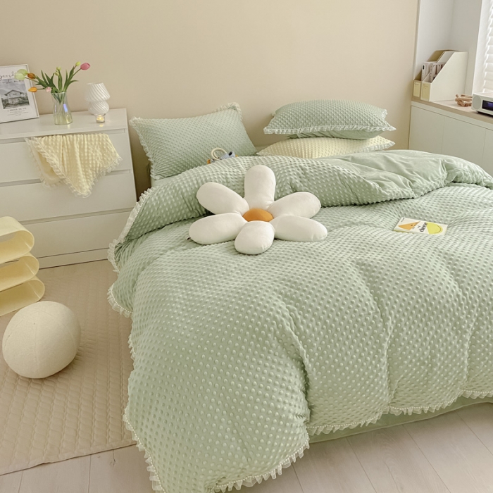 91家纺网 家纺一手货源 找家纺 玛奇朵 2021新款豆豆绒珍珠款四件套-梦露系列 梦露-薄荷绿