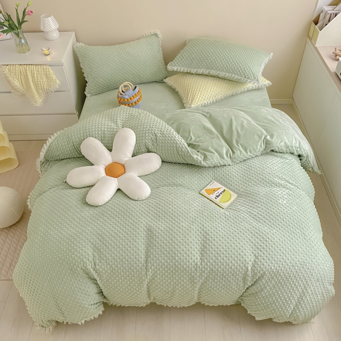 91家纺网 家纺一手货源 找家纺 玛奇朵 2021新款豆豆绒珍珠款四件套-梦露系列 梦露-薄荷绿
