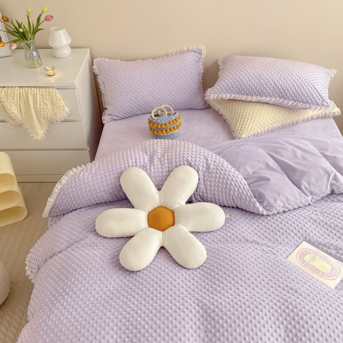 91家纺网 家纺一手货源 找家纺 玛奇朵 2021新款豆豆绒珍珠款四件套-梦露系列 梦露-丁香紫