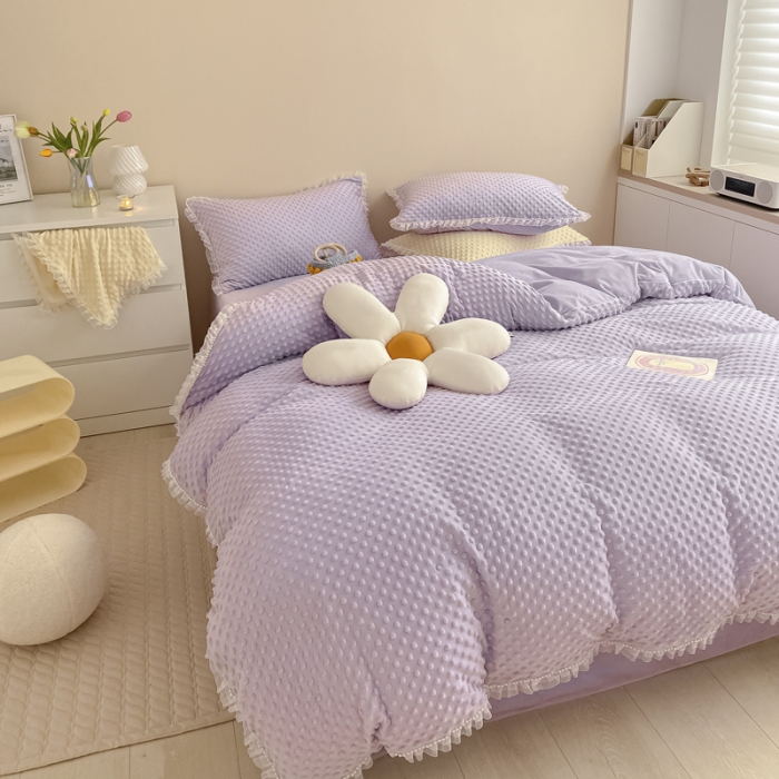 91家纺网 家纺一手货源 找家纺 玛奇朵 2021新款豆豆绒珍珠款四件套-梦露系列 梦露-丁香紫