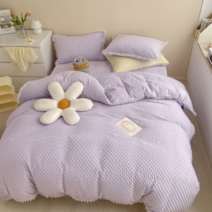 91家纺网 家纺一手货源 找家纺 玛奇朵 2021新款豆豆绒珍珠款四件套-梦露系列 梦露-丁香紫