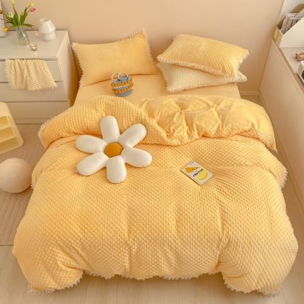 玛奇朵 2021新款豆豆绒珍珠款四件套-梦露系列 梦露-亮丽黄