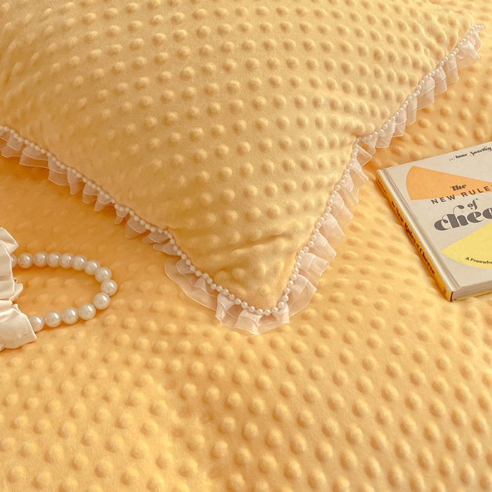 91家纺网 家纺一手货源 找家纺 玛奇朵 2021新款豆豆绒珍珠款四件套-梦露系列 梦露-亮丽黄