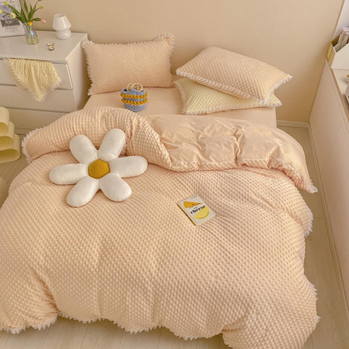 91家纺网 家纺一手货源 找家纺 玛奇朵 2021新款豆豆绒珍珠款四件套-梦露系列 梦露-蜜桃橙