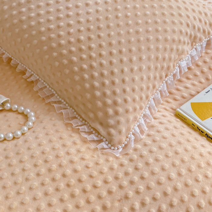 91家纺网 家纺一手货源 找家纺 玛奇朵 2021新款豆豆绒珍珠款四件套-梦露系列 梦露-蜜桃橙