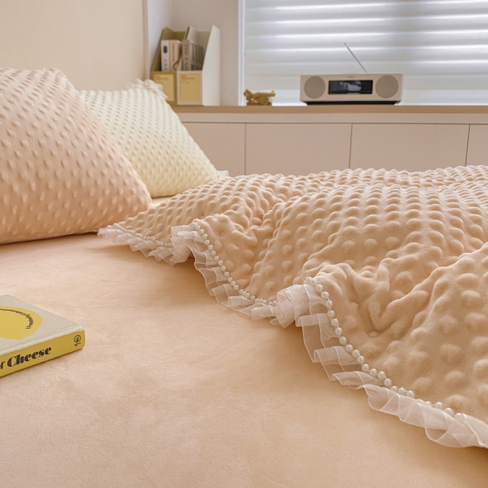 91家纺网 家纺一手货源 找家纺 玛奇朵 2021新款豆豆绒珍珠款四件套-梦露系列 梦露-蜜桃橙