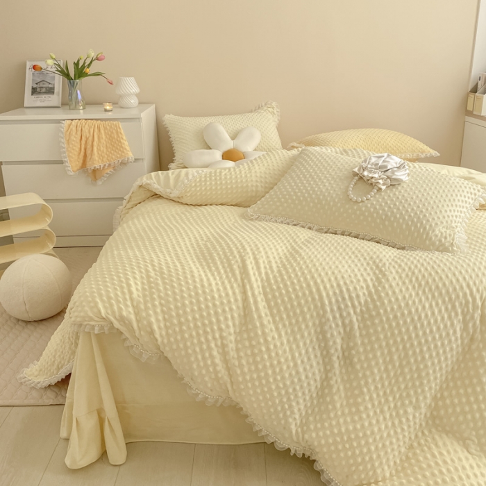 91家纺网 家纺一手货源 找家纺 玛奇朵 2021新款豆豆绒珍珠款四件套-梦露系列 梦露-象牙白