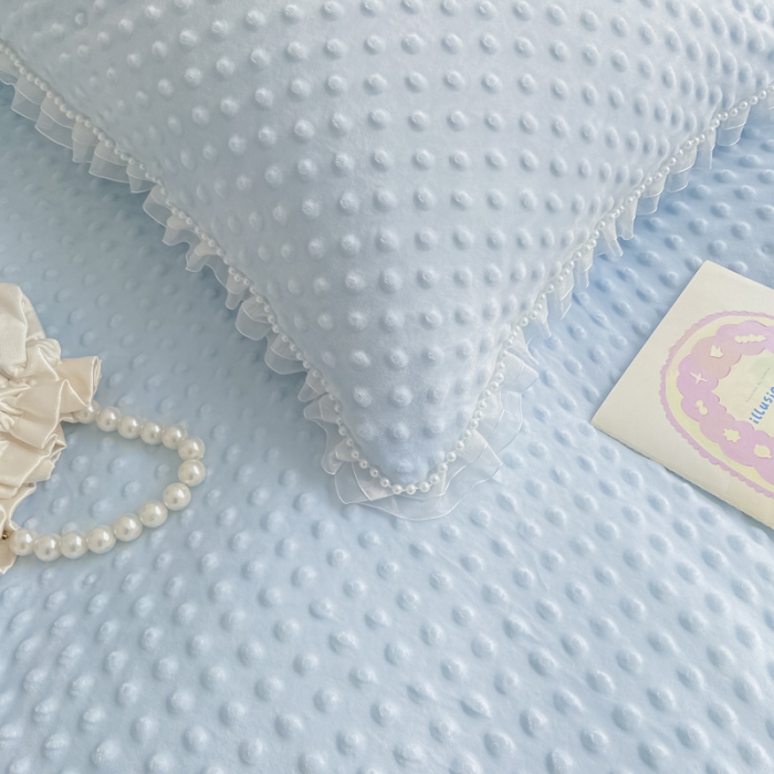 91家纺网 家纺一手货源 找家纺 玛奇朵 2021新款豆豆绒珍珠款四件套-梦露系列 梦露-婴儿蓝