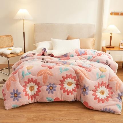 91家纺网 家纺一手货源 找家纺 佰亿莱 2024新款双面绒A版雪花绒B版羊羔绒冬被 雪绒花