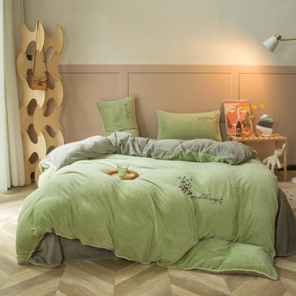 凡客家居 2021秋冬新款工艺款牛奶绒四件套 繁华梦语-绿