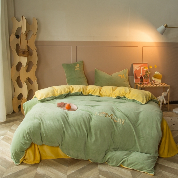 91家纺网 家纺一手货源 找家纺 凡客家居 2021秋冬新款工艺款牛奶绒四件套 梦想生活